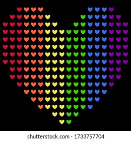 A rainbow heart on black background.