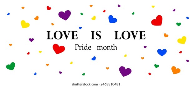 Rainbow heart on white background, Let's Celebrate PRIDE month with colorful rainbow pride  background for festival parades, parties, and social events, banner, greeting card, poster, web banner, temp