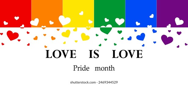Regenbogenherz auf weißem Hintergrund, Lasst uns den PRIDE-Monat feiern mit buntem Regenbogenstolz-Hintergrund für Festivalparaden, Partys und gesellschaftliche Veranstaltungen, Banner, Grußkarte, Poster, Web-Banner, Temp