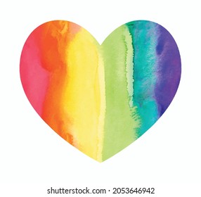 rainbow heart painted by watercolor. smooth transition of paint. support for lgbt. human rights. for a postcard, poster and any design. vector bright colorful illustration.