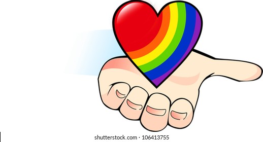 Rainbow heart in the palm