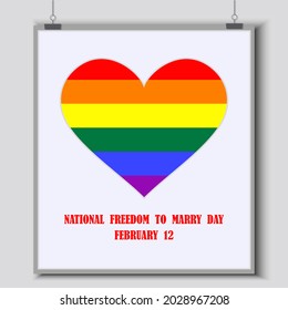 Rainbow heart, picture in a frame - vector. National Freedom Day for Marriage. Support for same-sex marriage. LGBT concept.