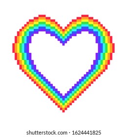 Rainbow heart pixel art isolate on a white background. Lgbt love heart pixels color.