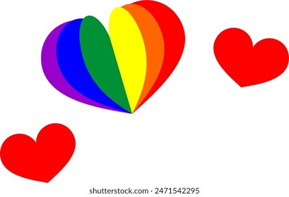 rainbow heart and red heart 