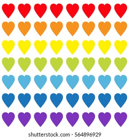 Rainbow heart set. Gay flag color. Seamless Pattern. Wrapping paper, textile template. Lgbt sign symbol. White background. Isolated. Flat design. Vector illustration