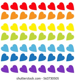 Rainbow heart set. Seamless Pattern. Wrapping paper, textile template. Lgbt sign symbol. Gay flag color. White background. Isolated. Flat design. Vector illustration