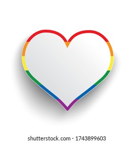 Corazón arcoiris con sombra sobre el fondo blanco. Archivo vectorial Eps 10.
