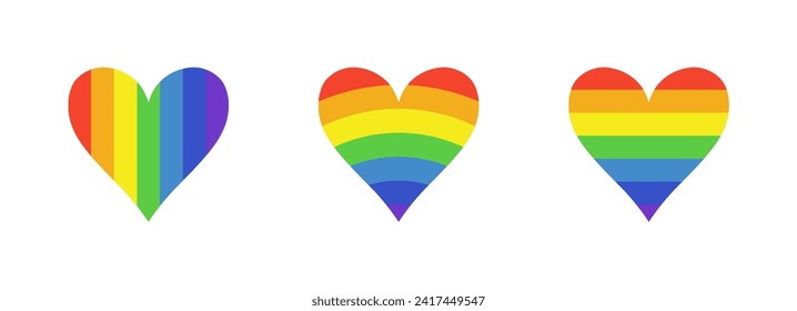 Rainbow heart shape icon set. LGBT or LGBTQ pride symbol.