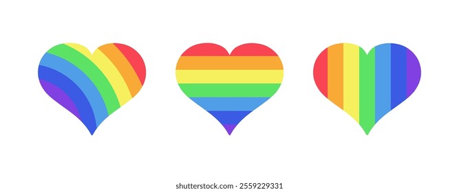 Rainbow heart shape icon set. LGBT or LGBTQ pride symbol.