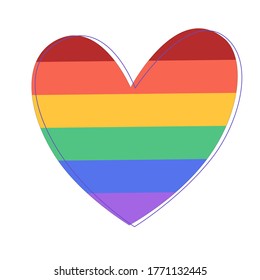 Rainbow heart shape illustration. Pride month celebration. Lesbian, gay, transgender love.