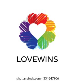 Rainbow heart shape love vector logo icon