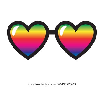 Rainbow heart shape sunglasses isolated icon on white background. Homosexuality, equality, diversity, pride, freedom concept. LGBT vector illustration. Isolated icon.