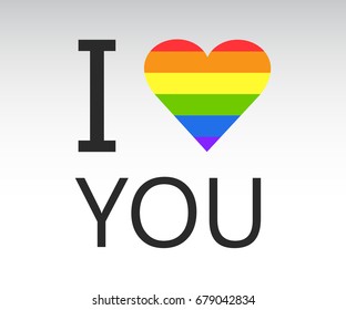 Rainbow Heart Shape vector. I love you valentine card with Rainbow Gay 