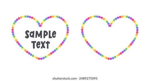 Rainbow heart shaped frame border. Valentines Day, Pride month flag concept. Vector flat illustration.