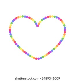 Rainbow heart shaped frame. Border template with copy space. Valentines Day, Pride month flag concept. Vector flat illustration.