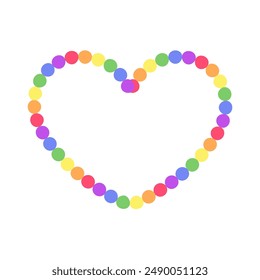 Rainbow heart shaped frame. Border template with copy space. Valentines Day, Pride month flag concept. Vector flat illustration.