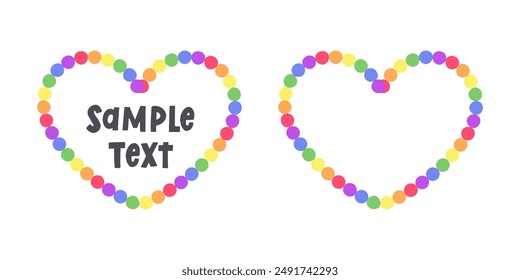 Rainbow heart shaped frame border. Valentines Day, Pride month flag concept. Vector flat illustration.