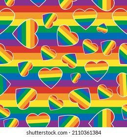 rainbow Heart shapes scattered around randomly pattern on a rainbow background vector design