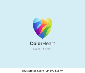 Rainbow heart with shield gradient logo