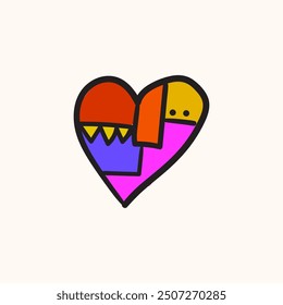 Rainbow heart symbol, valentine, romance. colorful abstract hand drawing, vector illustration