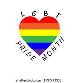 Rainbow heart with text LGBT and Pride month.