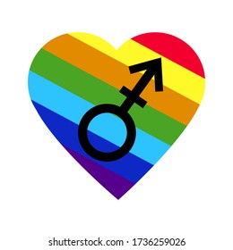 Corazón arcoiris con fondo vector LGBT de texto