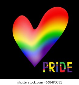Rainbow heart .  Text Pride.  Original symbol for gay parade. Vector design