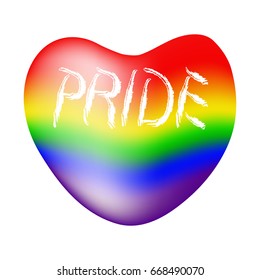 Rainbow heart .  Text Pride.  Original symbol for gay parade. Vector design