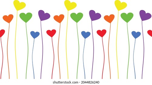 Rainbow heart trees isolated on white background. LGBT Concept. Vector illustration wallpaper seamless. Design element for t-shirt, book cover, home decoration, amenities, stationery, name card.