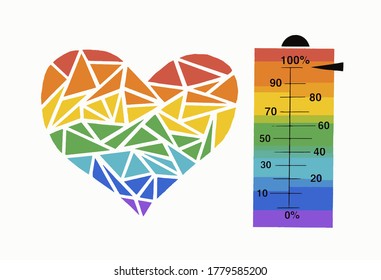 rainbow heart triangle pattern, gay pride, percentage diversity love level meter, lgbt community, lgbtq culture concept, vector illustration