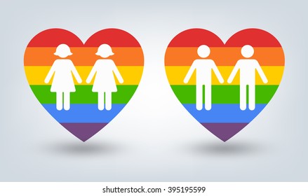 Rainbow heart. Vector illustration, eps 10. Gay flag. Gay family. Vector icon of rainbow heart, lgbt community sign