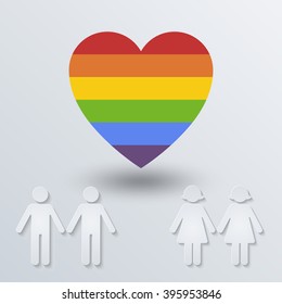 Rainbow heart. Vector illustration, eps 10. Gay flag. Gay family. Vector icon of rainbow heart, lgbt community sign