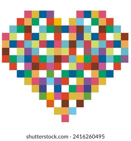Rainbow heart, vector illustration. Pixel.