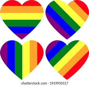 Rainbow heart vector set, LGBT colors