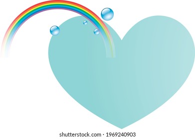 Fondo del arco iris, el corazón y las gotas de agua