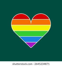 Rainbow Heart with White Stroke on Dark Green Background