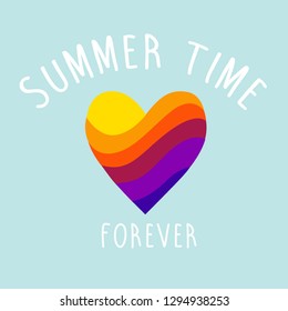 rainbow heart white text summer time girl tee illustration art vector  