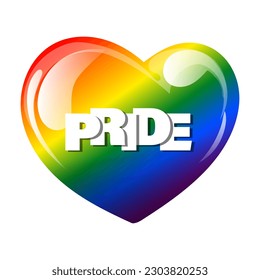 Rainbow heart with the word pride. Heart of LGBT flag colors, vector