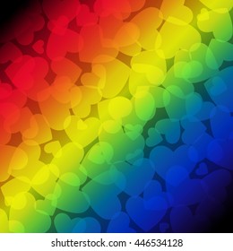 Rainbow hearts background. Abstract vector rainbow pattern. Rainbow vector colors.