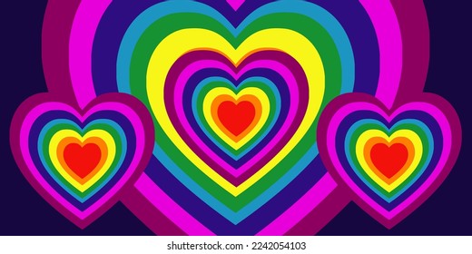 Rainbow hearts background. Framed illustration.