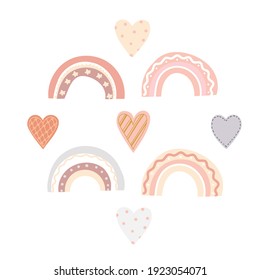 arco iris y corazones beige sobre fondo blanco