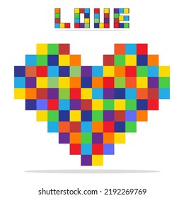 rainbow hearts bits pixel art showing love