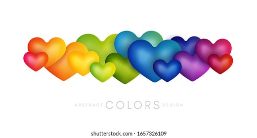 Rainbow hearts decoration. Colorful abstraction design elements. Vector horizontal banner.