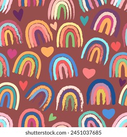 Rainbow, hearts, in a delicate color palette