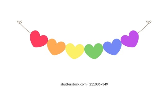 Rainbow hearts garland vector illustration clipart