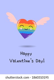 rainbow hearts, greeting card or banner for valentines day, cartoon style, cute holiday romantic poster.heart character