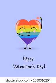 rainbow hearts, greeting card or banner for valentines day, cartoon style, cute holiday romantic poster.heart character