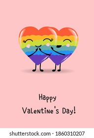 rainbow hearts, greeting card or banner for valentines day, cartoon style, cute holiday romantic poster.heart character