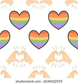 Rainbow Hearts and Hands Making Love Sign