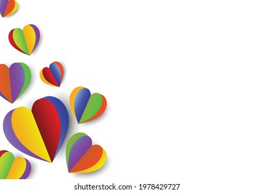 Rainbow hearts isolated on white background.Colorful set of LGBTQ+ pride month concept.